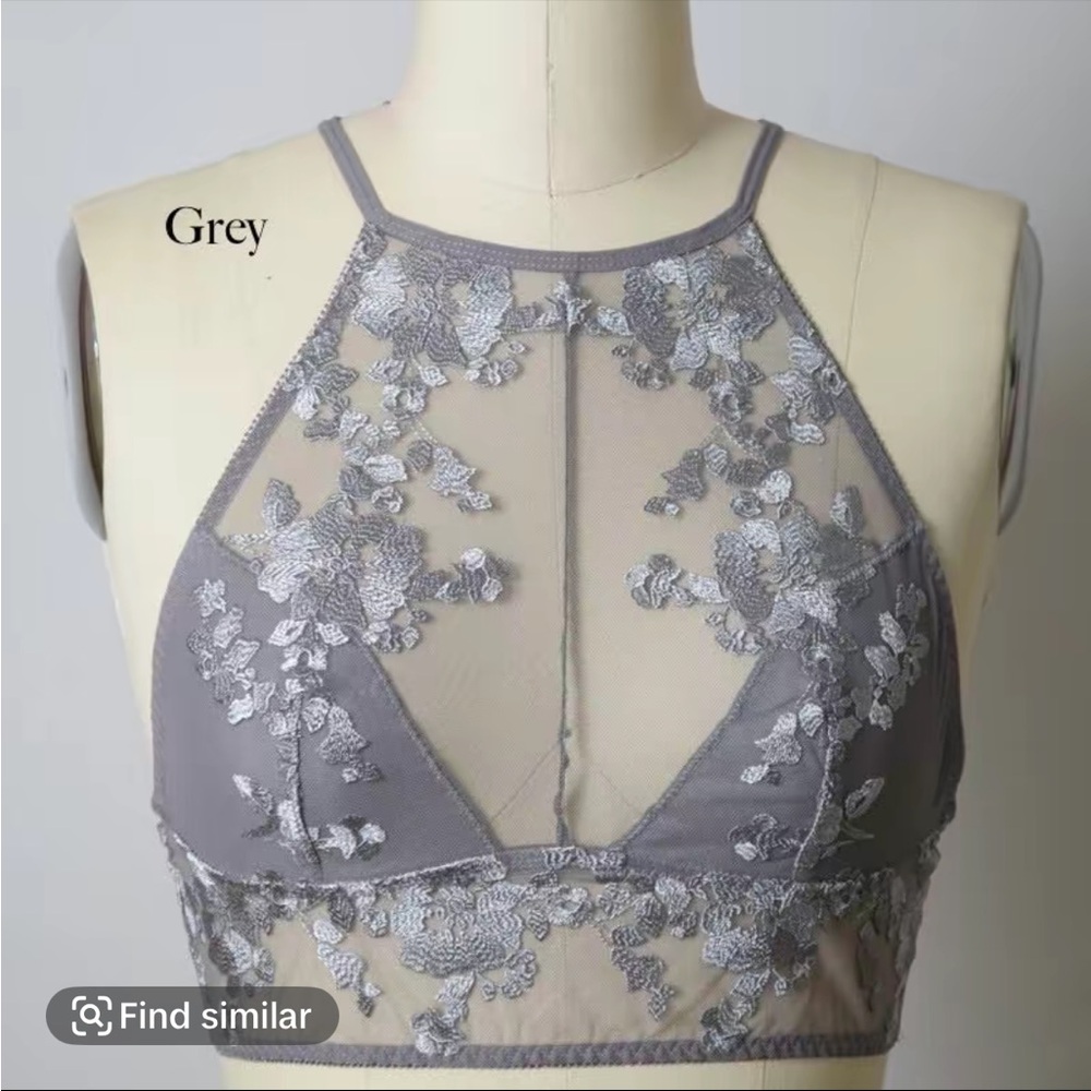 Elegant Gray Floral Lace Bralette